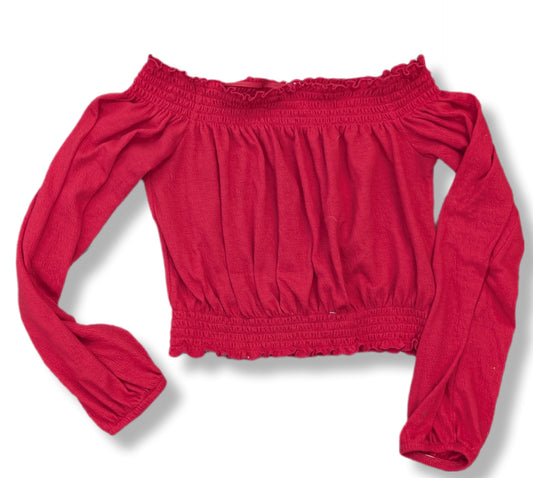 Haut rouge à manches longues "crop-top" style Bardot | H&M | SMALL