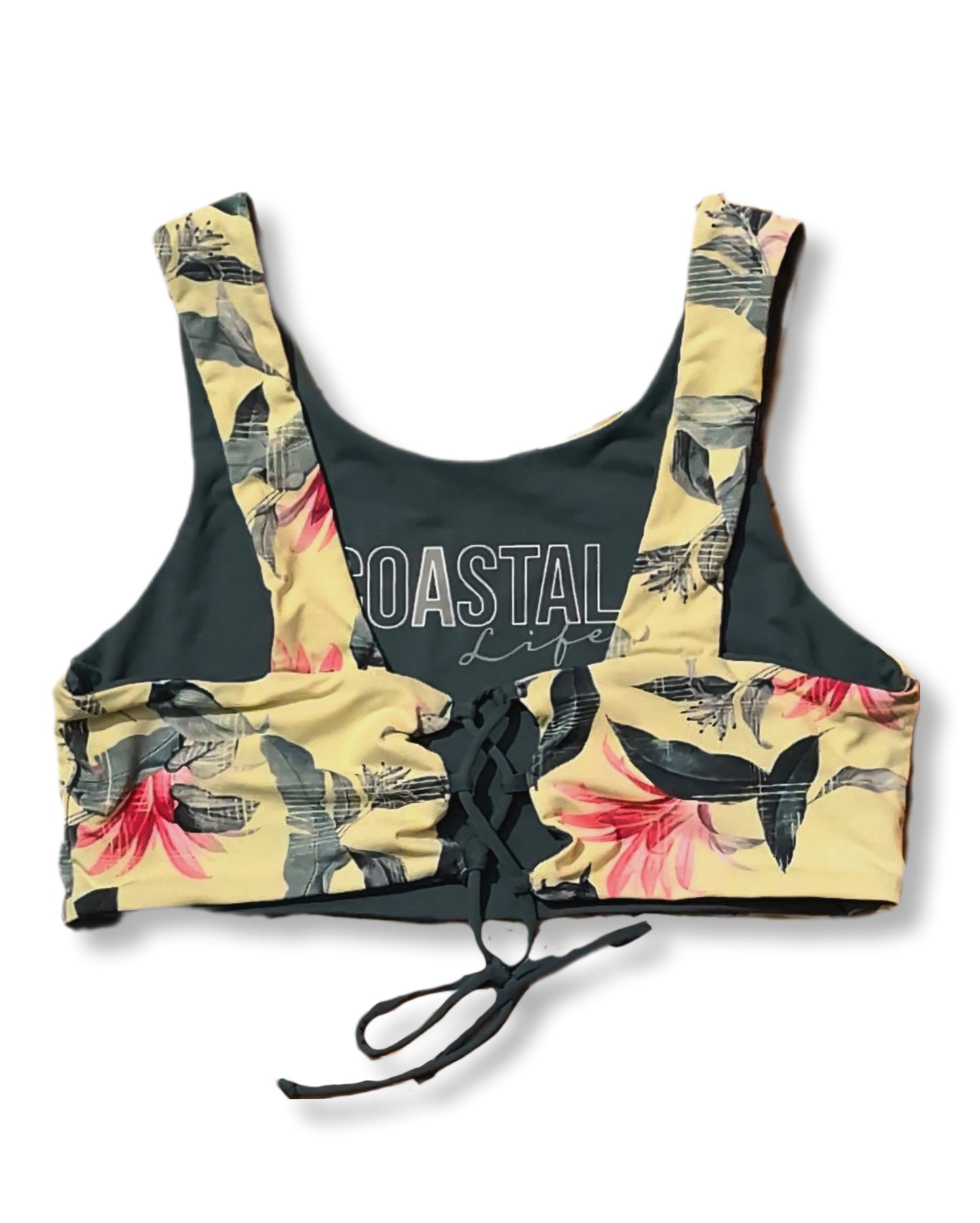 (Ado) Haut de maillot réversible floral tropical "Coastal Life" ( pas d'étiquette) | environ 14-16 ans