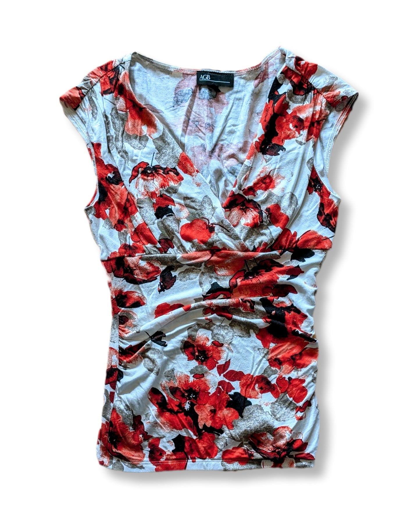 T-shirt sans manches avec col cache-cœur & motifs floraux | MÉDIUM