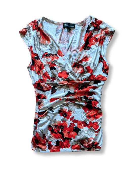 T-shirt sans manches avec col cache-cœur & motifs floraux | MÉDIUM