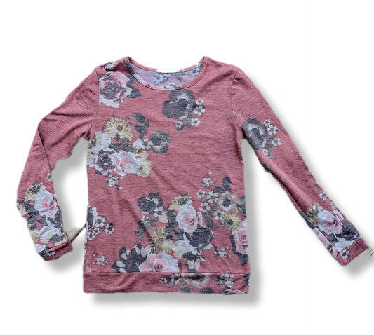 Chandail rose chiné à manches longues avec imprimé floral | BE-YOU-TI-FUL | MÉDIUM