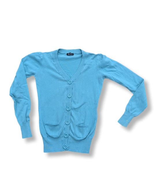 Cardigan turquoise avec gros boutons et manches longues | MÉDIUM