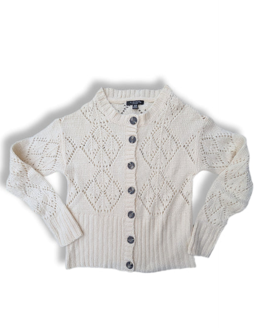 Cardigan en tricot côtelé à manches longues de couleur crème | MÉDIUM