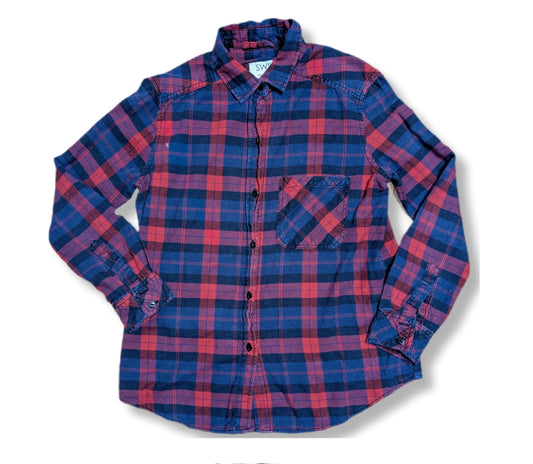 Chemise à carreaux et manches longues avec slogan dans le dos | Streetwear society | SMALL