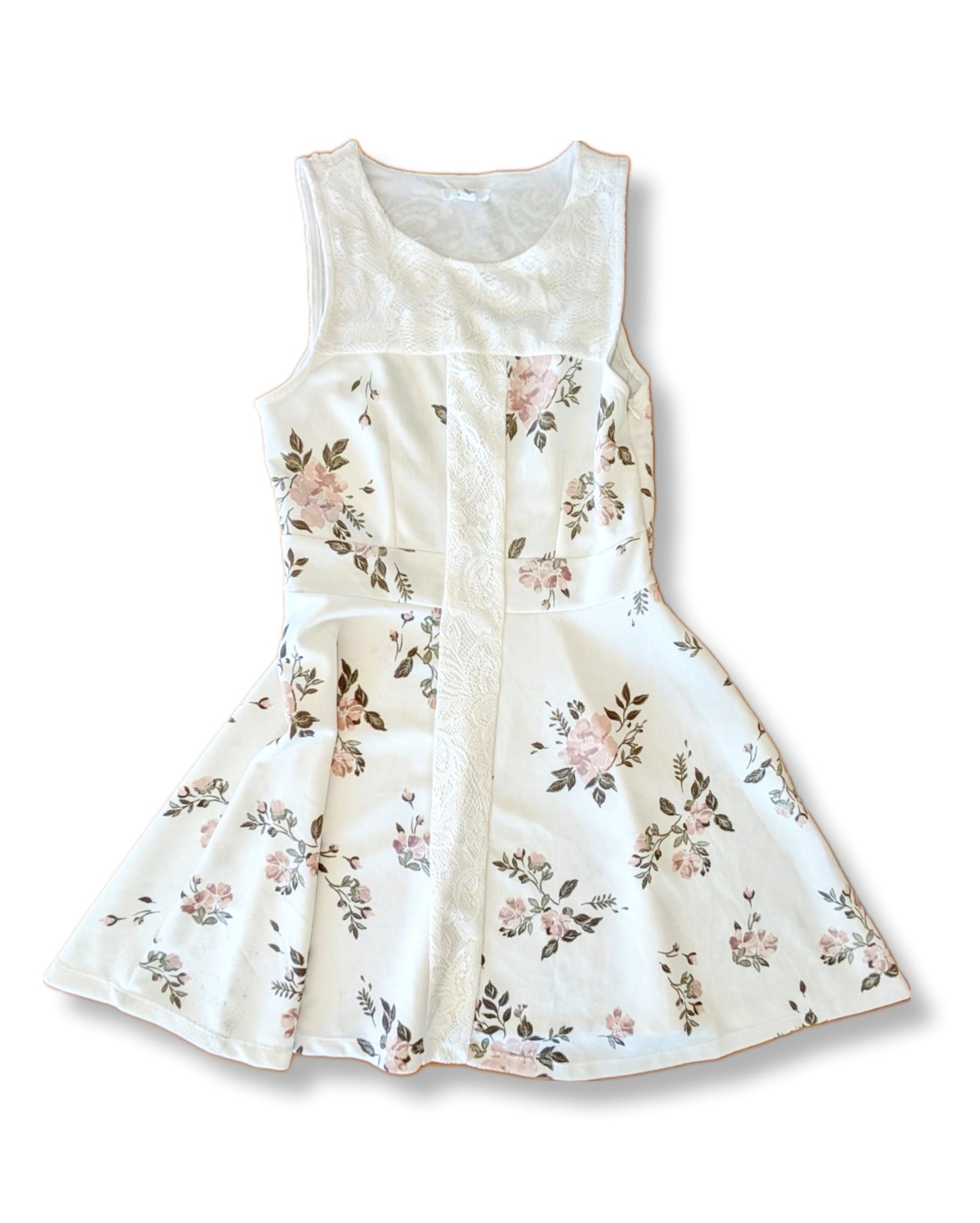 Robe fleurie style patineuse avec détails en dentelle | S