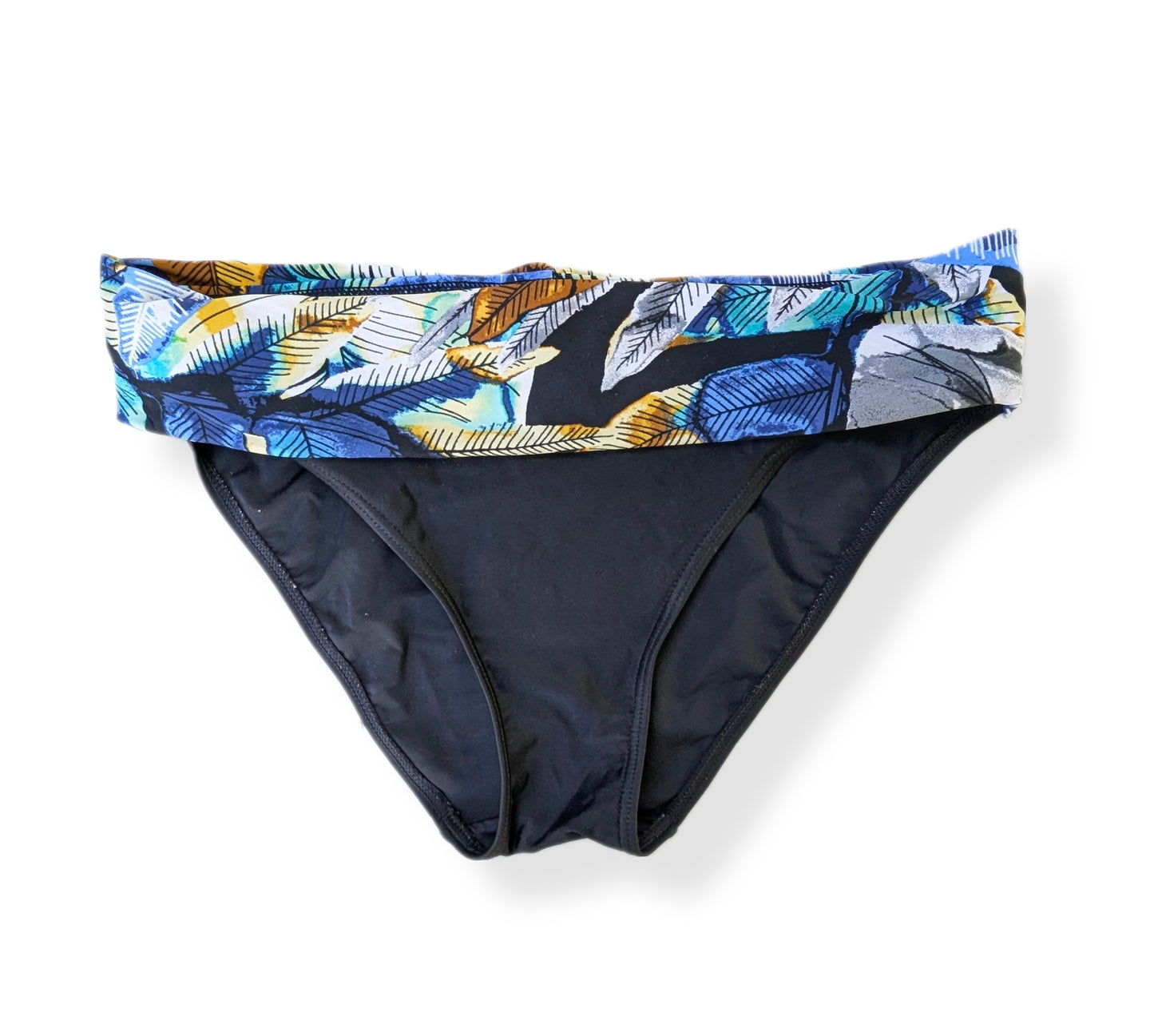 Culotte de bikini à bande repliable imprimé feuilles tropicales - M