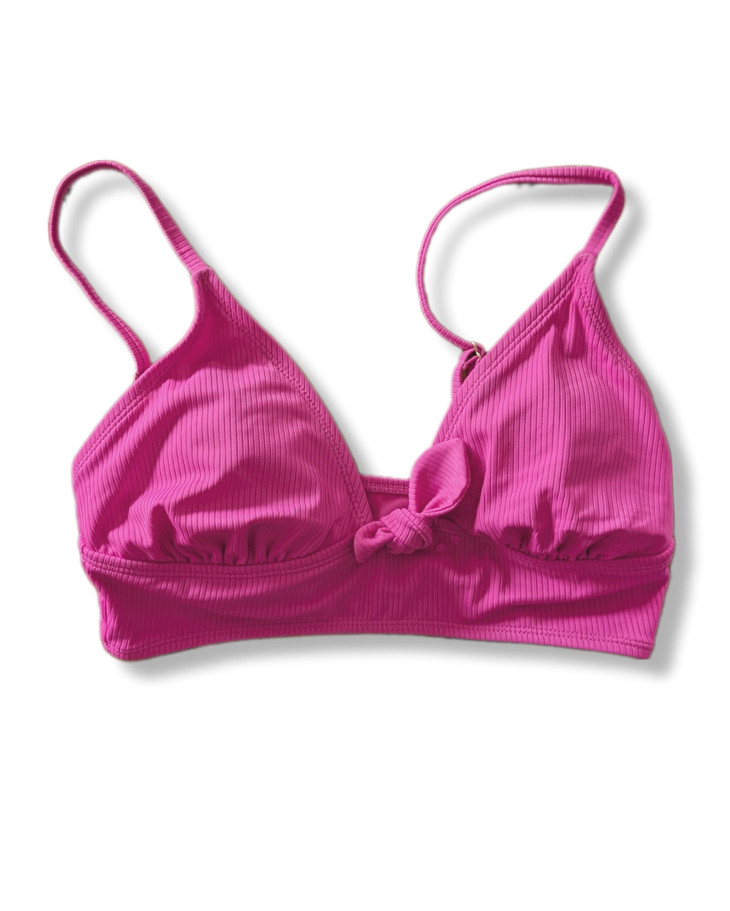 Haut de bikini fushia effet côtelé avec noeud frontal - S