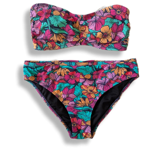 Ensemble bikini bandeau et culottes taille haute - M