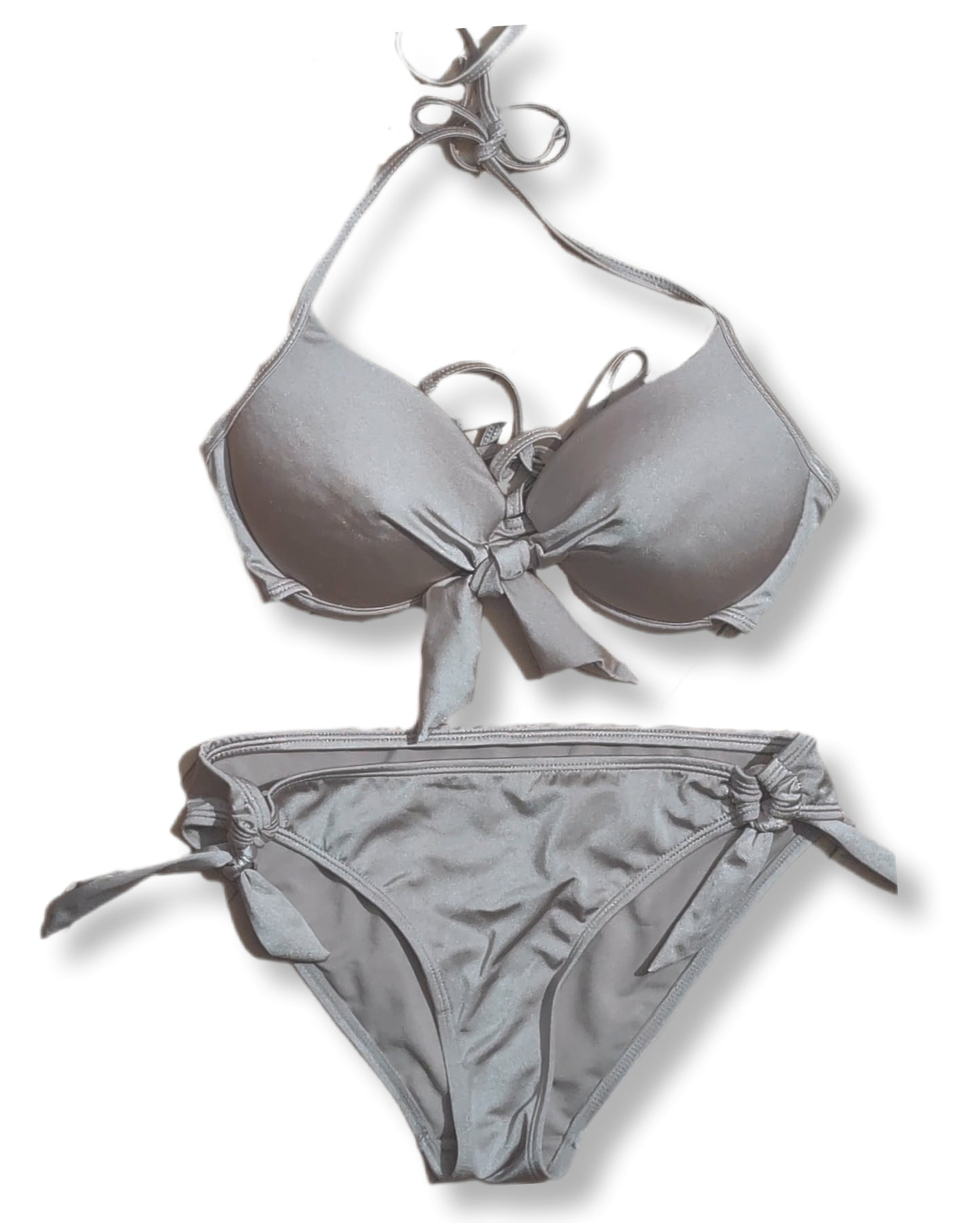 Ensemble bikini "push-up" licou argenté avec un nœud central - S